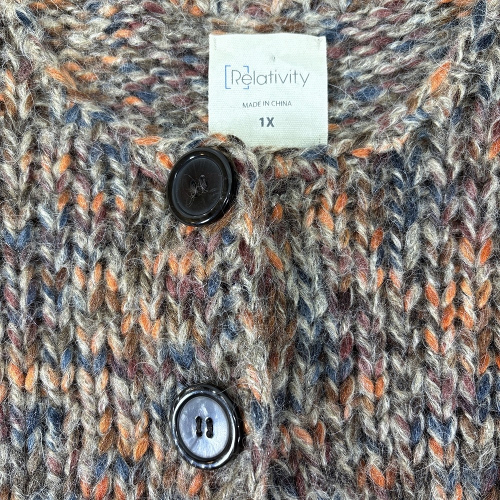 Relativity Brown Orange Chunky Knit Wool Mohair Alpaca Loose Cardigan Sweater 1X - Picture 4 of 8